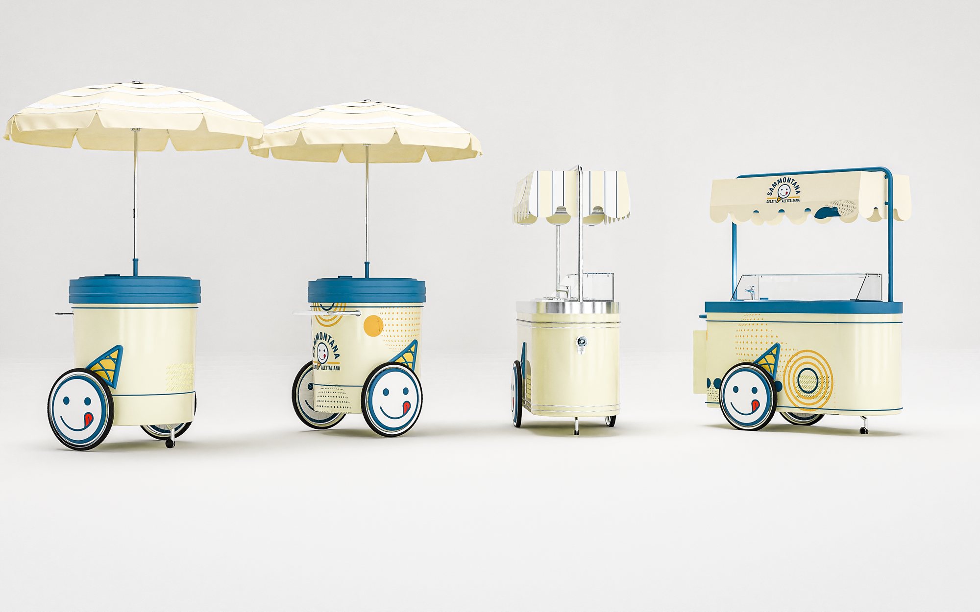 The four carts of the collection in a row