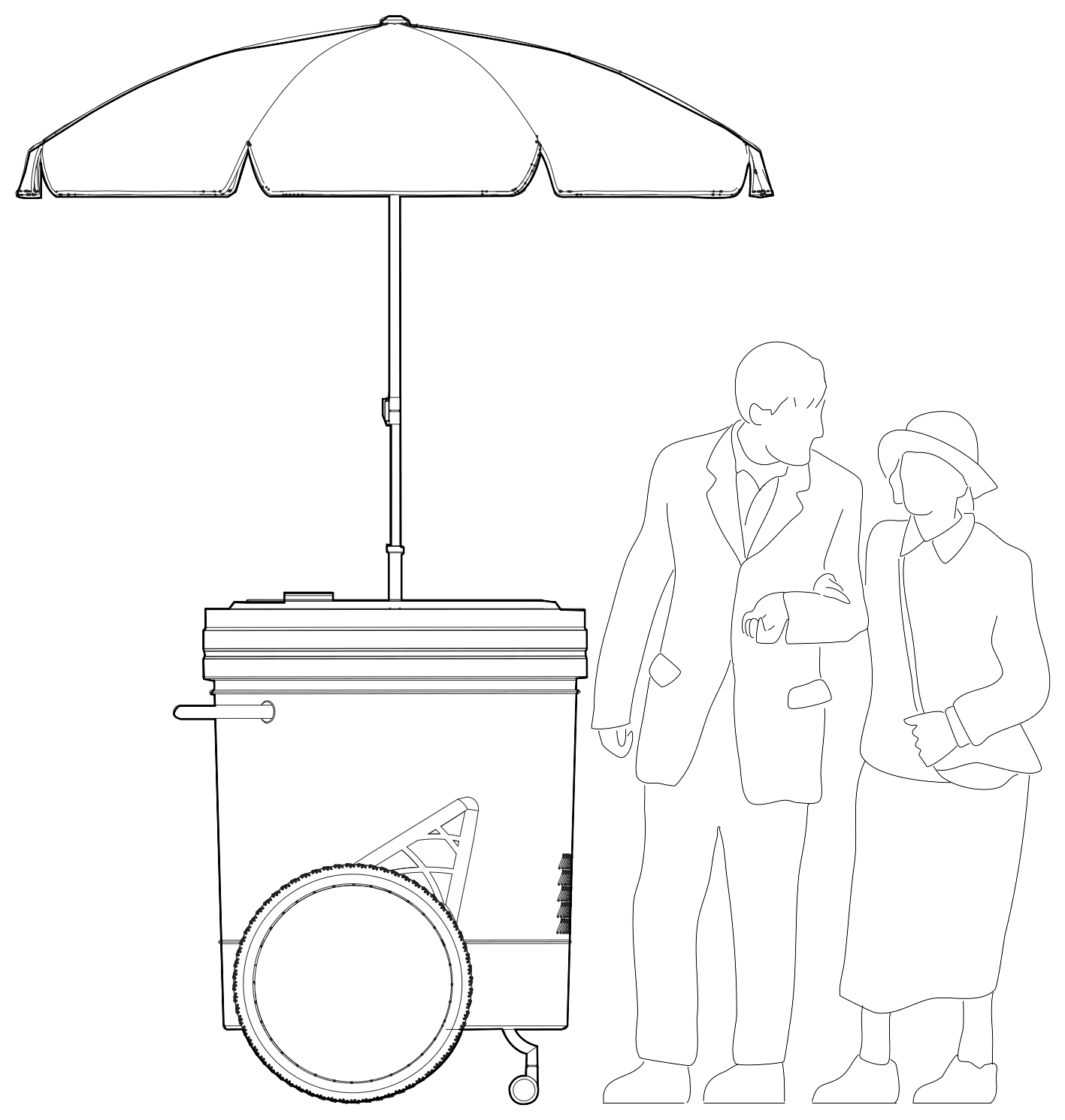 Drawing of the Barattolone with an elderly couple for scale