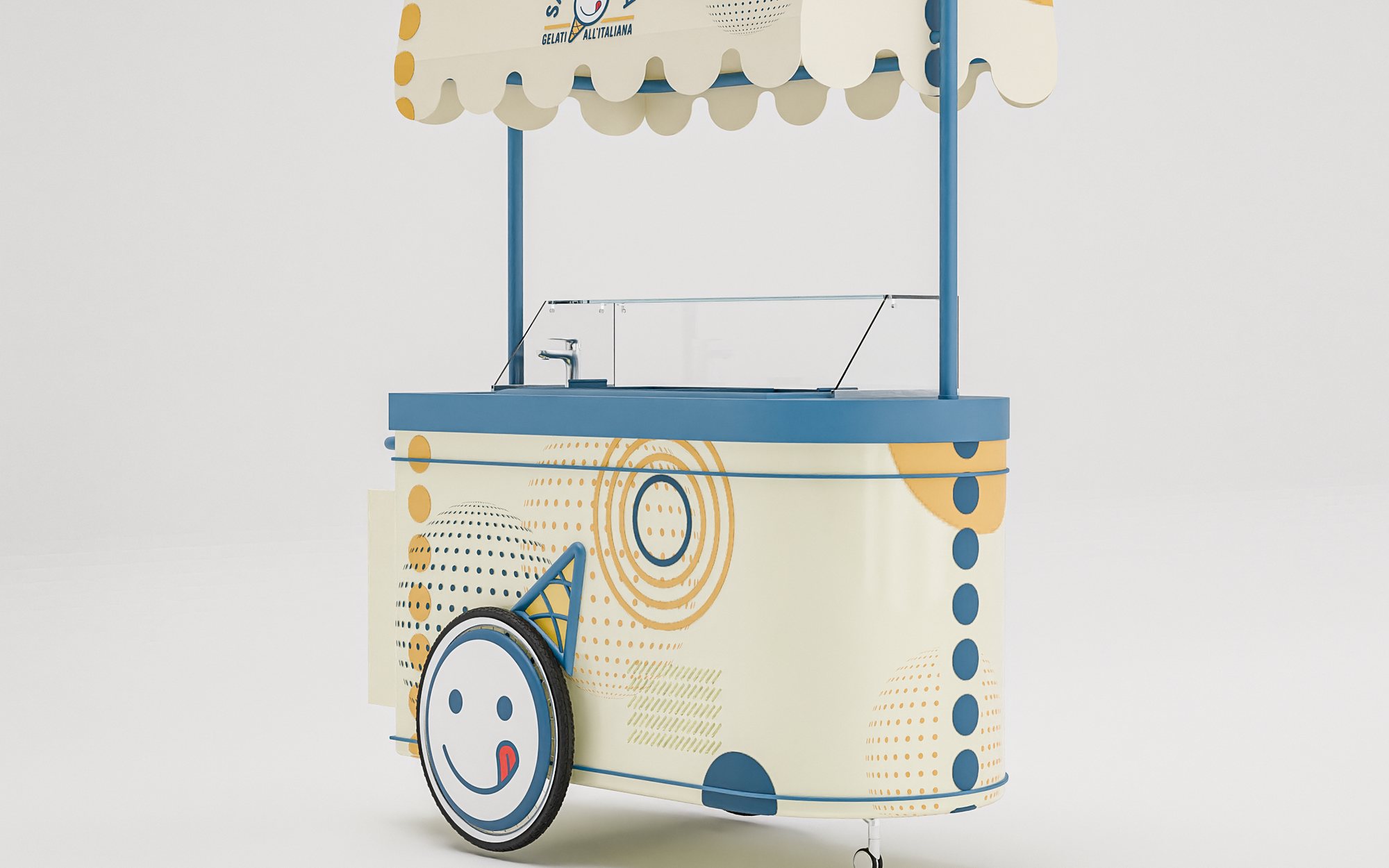 Carretto Modern with blue frame and dotted graphics