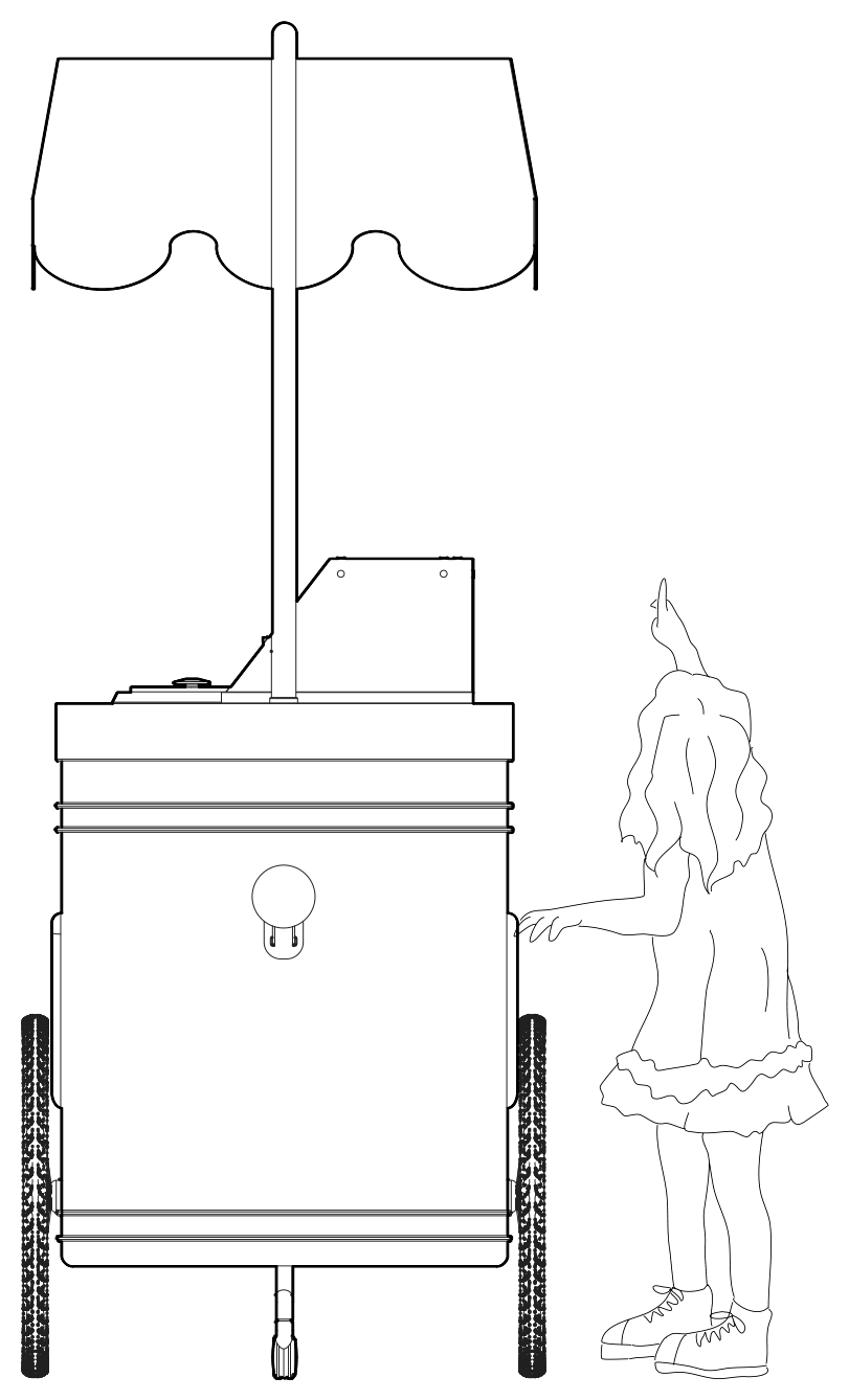 Front drawing of the cart with a child for scale
