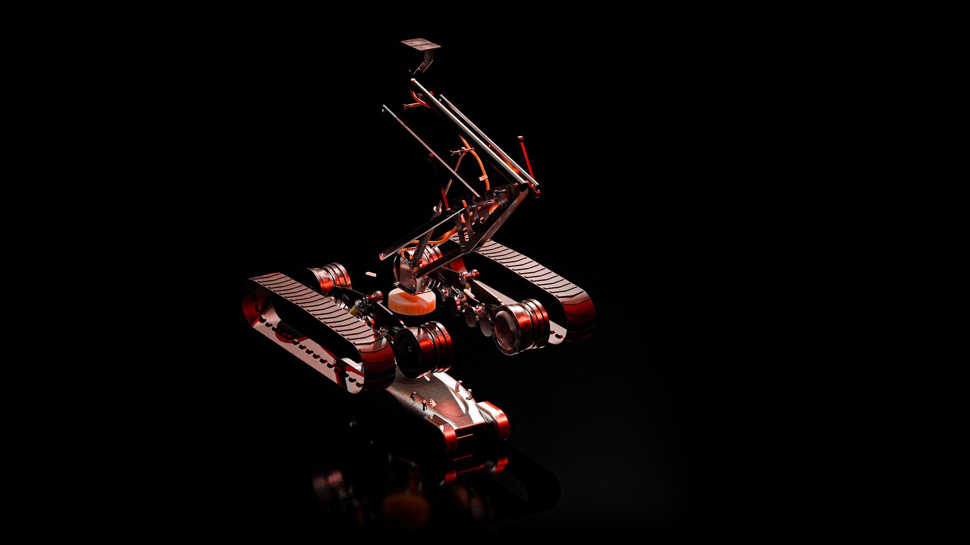 Exploded view of the mechanical arm on the tracked base