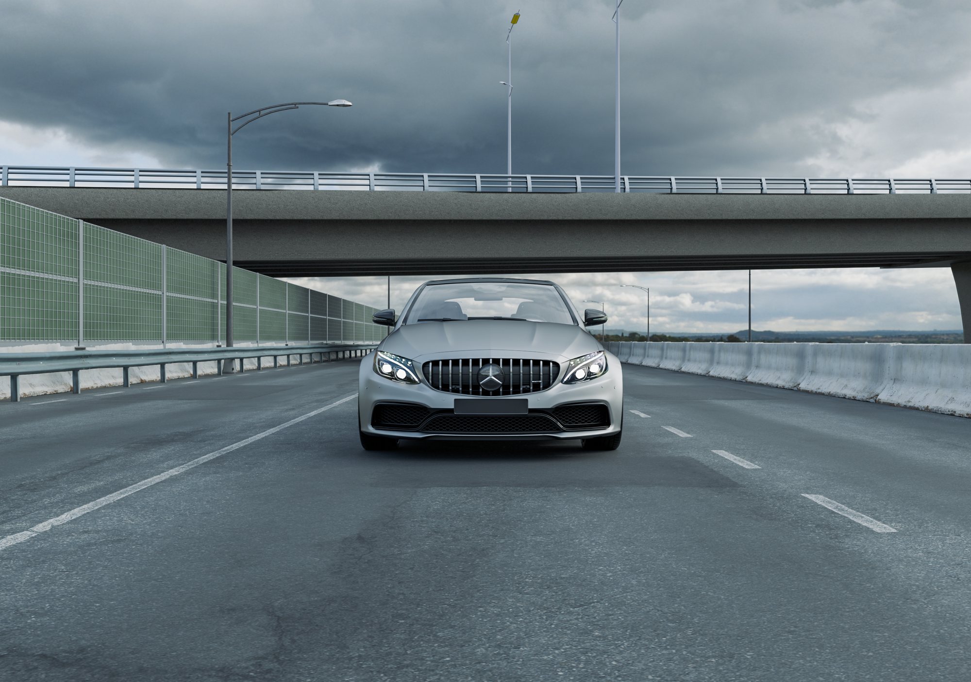 C 63 head-on under the motorway overpass