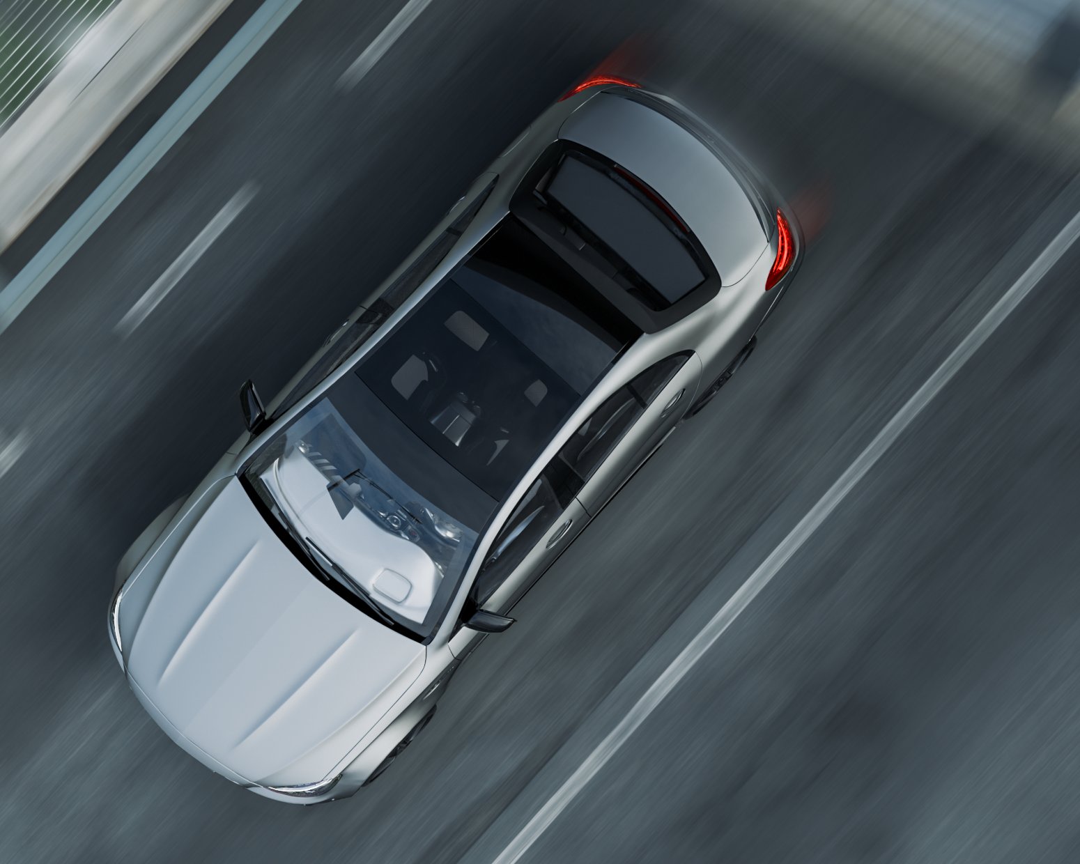 Top view of the C 63 driving on the motorway
