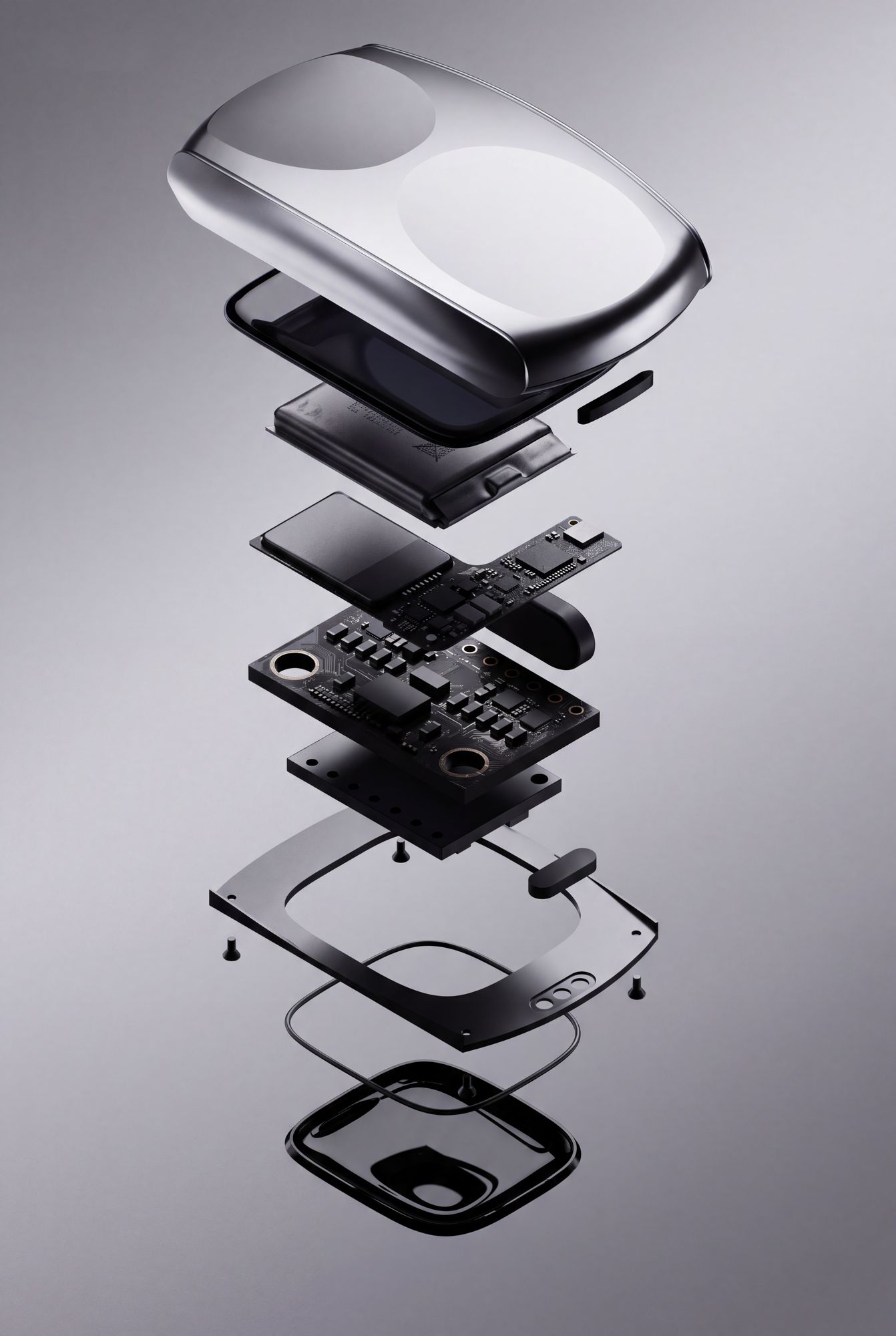 Exploded render of the bracelet components