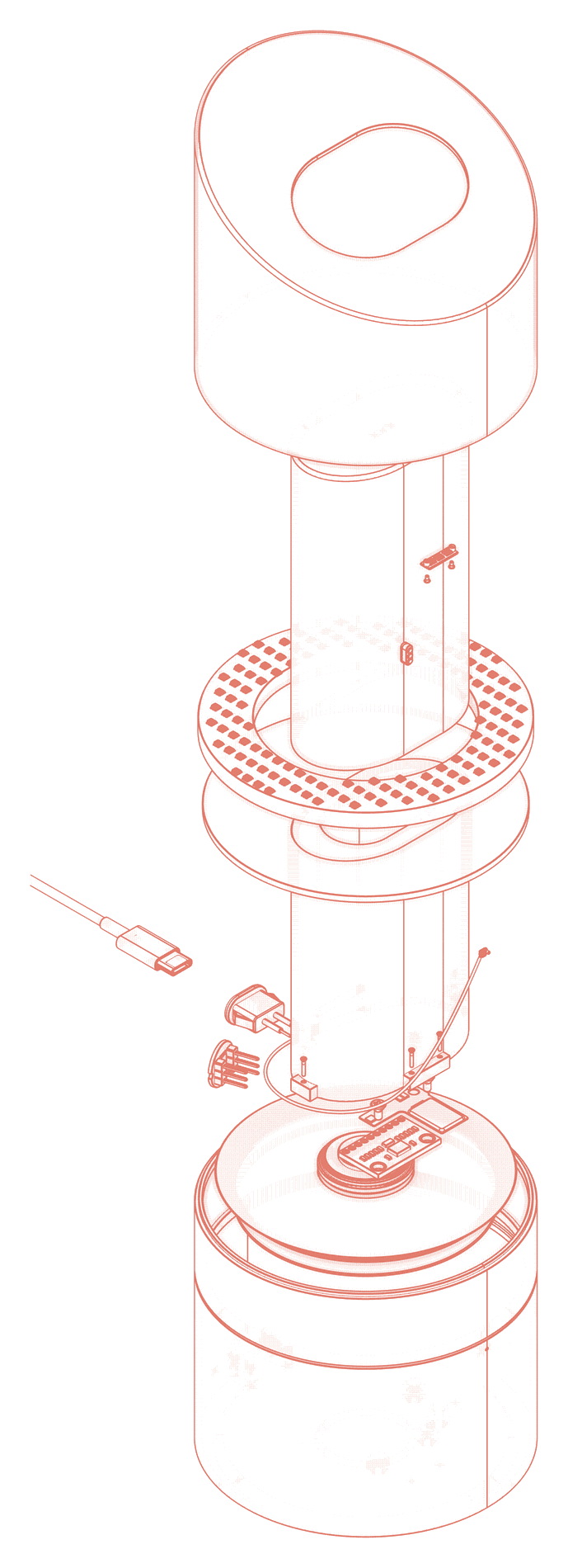 Exploded line drawing of the Nocturne bedside base