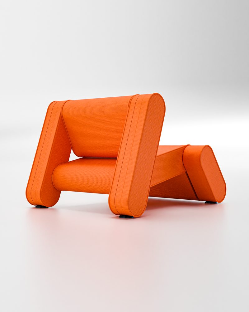 Rotonda armchair in orange rubberised fabric