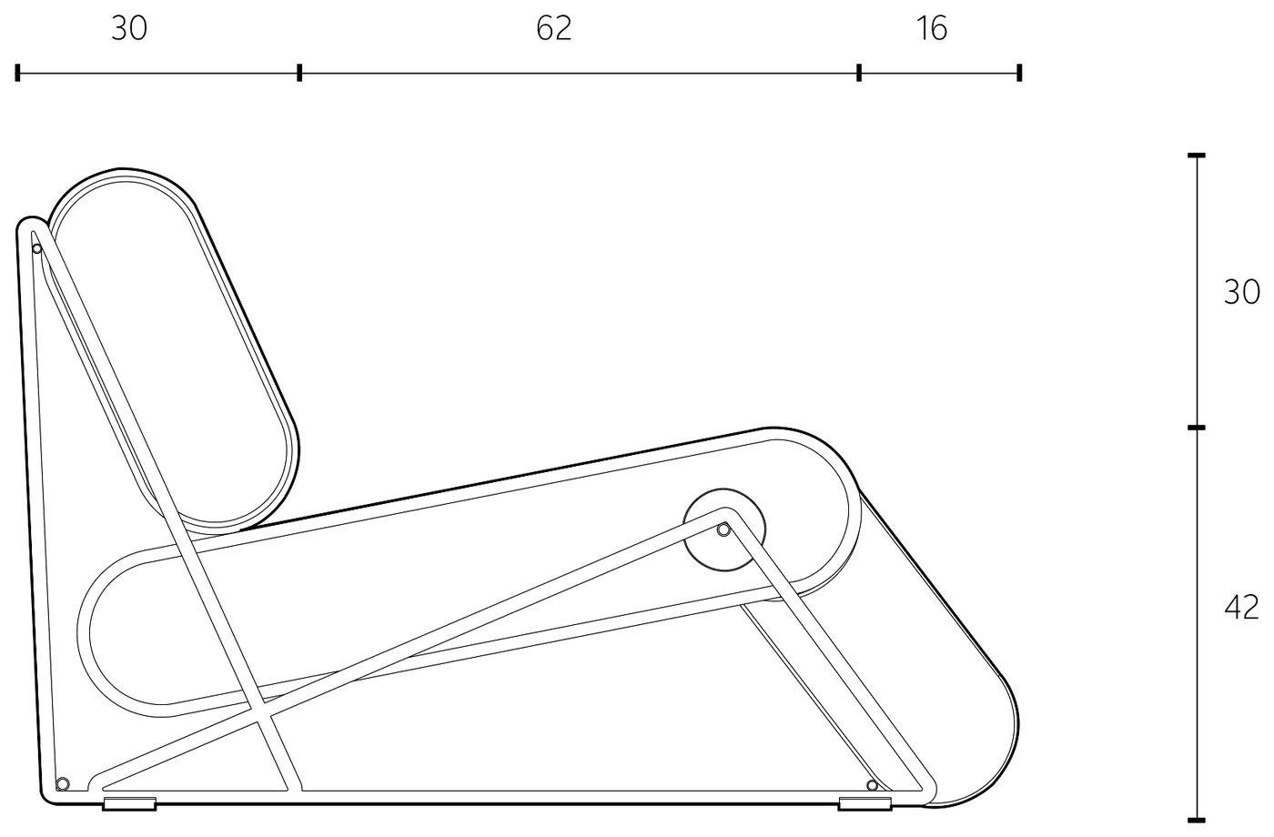 Side drawing of Vòltia with dimensions