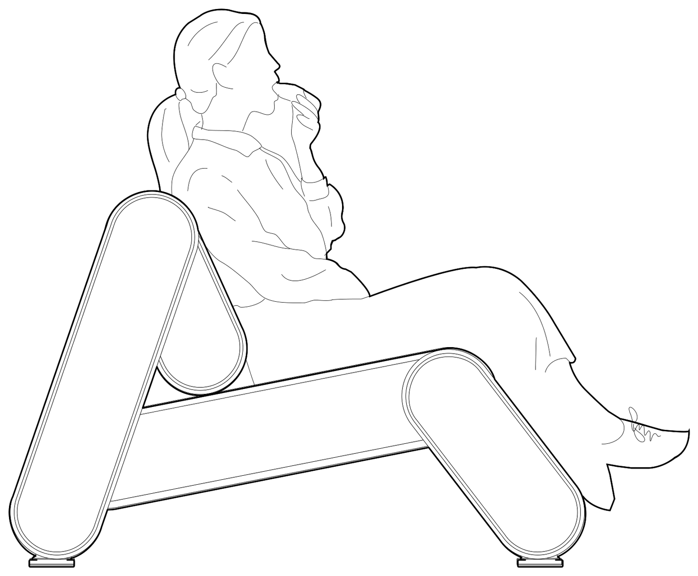 Line drawing of a woman sitting on Rotonda closed