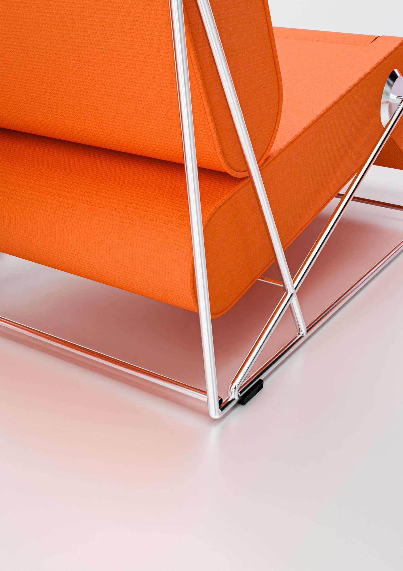 Close-up of the stainless steel rods meeting the floor